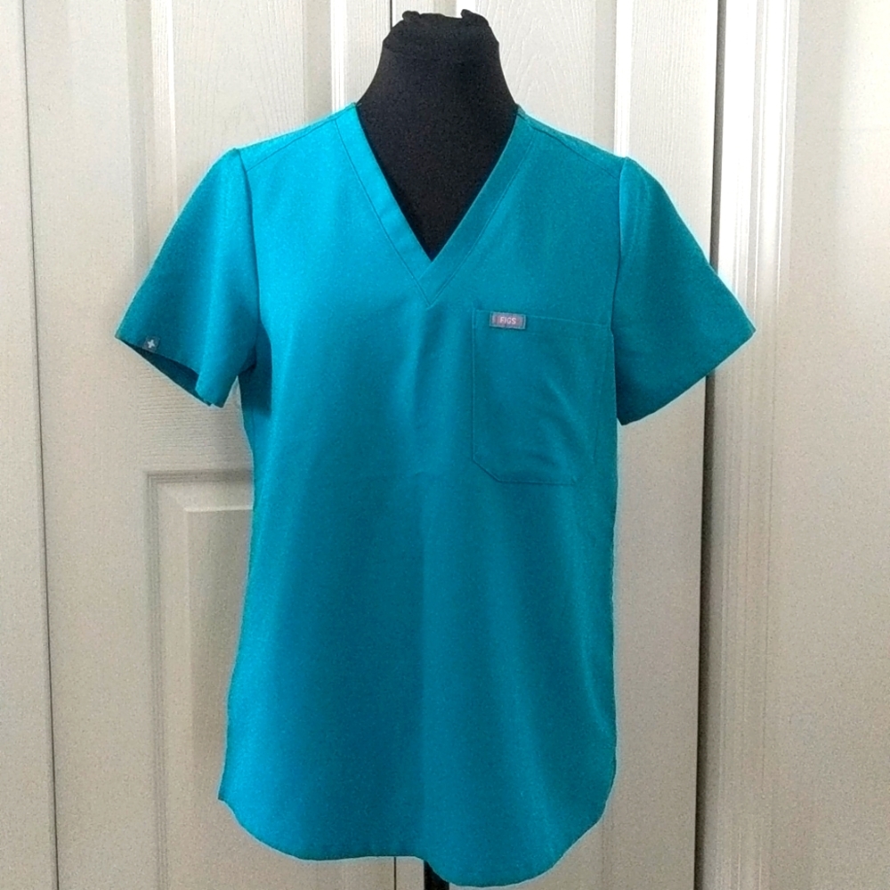 Figs Catarina one-pocket Scrub Top Teal Size Small